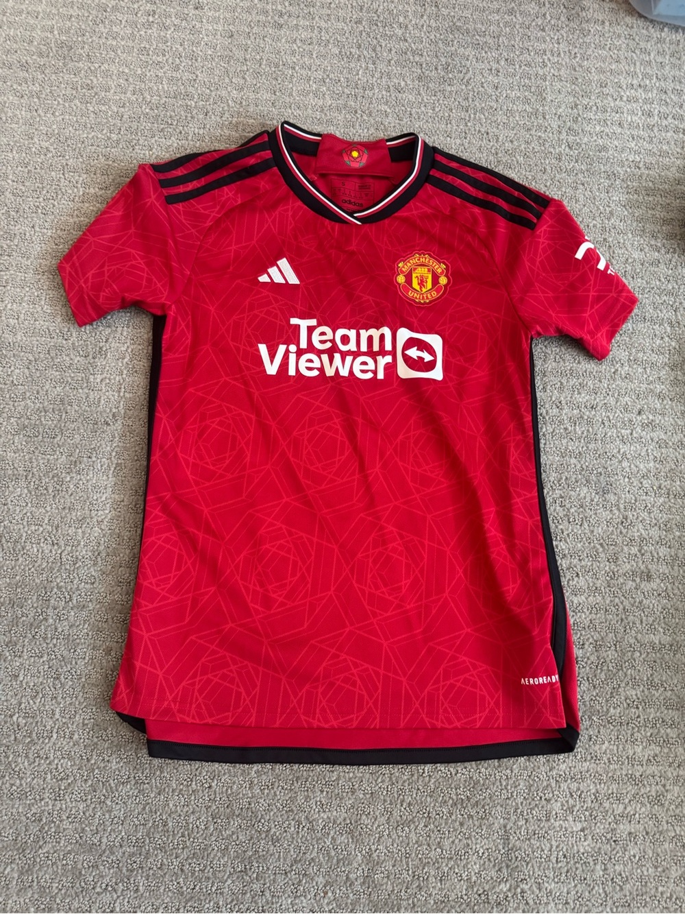 adidas Red Manchester United Home Jersey with Black Trim